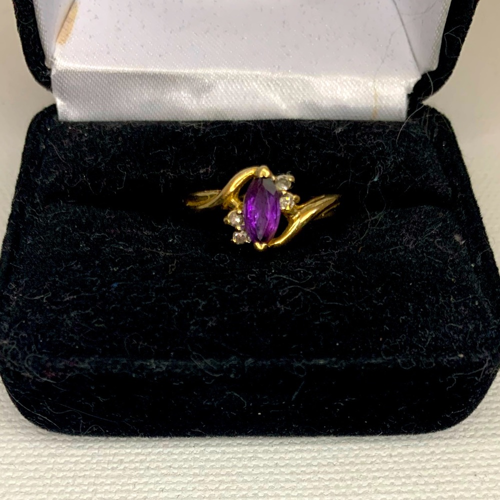 Genuine Amethyst Ring Set in 10k Gold with Diamond Accents